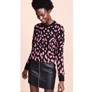 Alice + Olivia Chia Leopard Black Pink Wool Crewneck Sweater XS